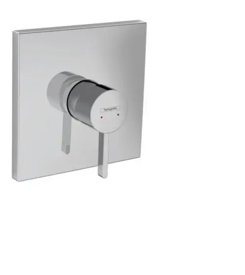 Hansgrohe Einhebel-Brausemischer, Unterputz montiert, mit rundem Hebel und quadratischer Abdeckplatte in chromfarbener Ausführung.